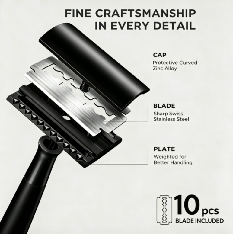 Premium Black Zinc Alloy Double-Edge Safety Razor