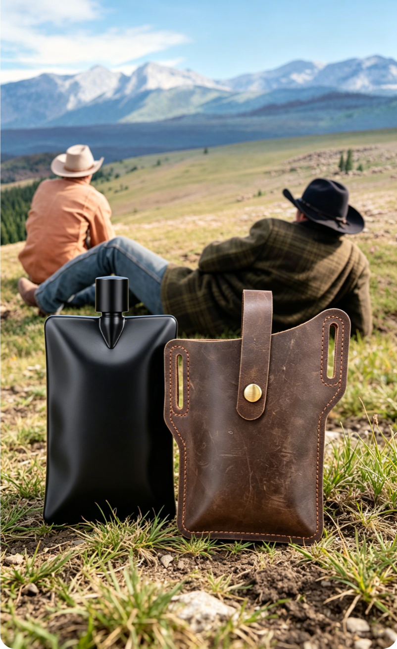 Premium Stainless Steel Black Matte Flask – 6oz Wave Pattern