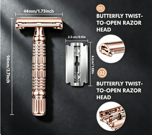 Butterfly Twist-to-Open Safety Double-Edge Razor - Rose Gold