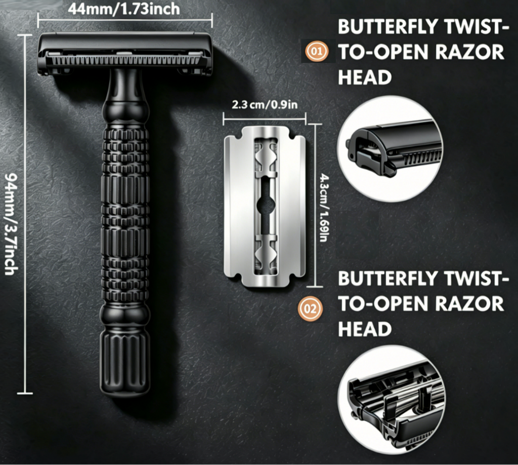 Butterfly Twist-to-Open Safety Double-Edge Razor - Matte Black